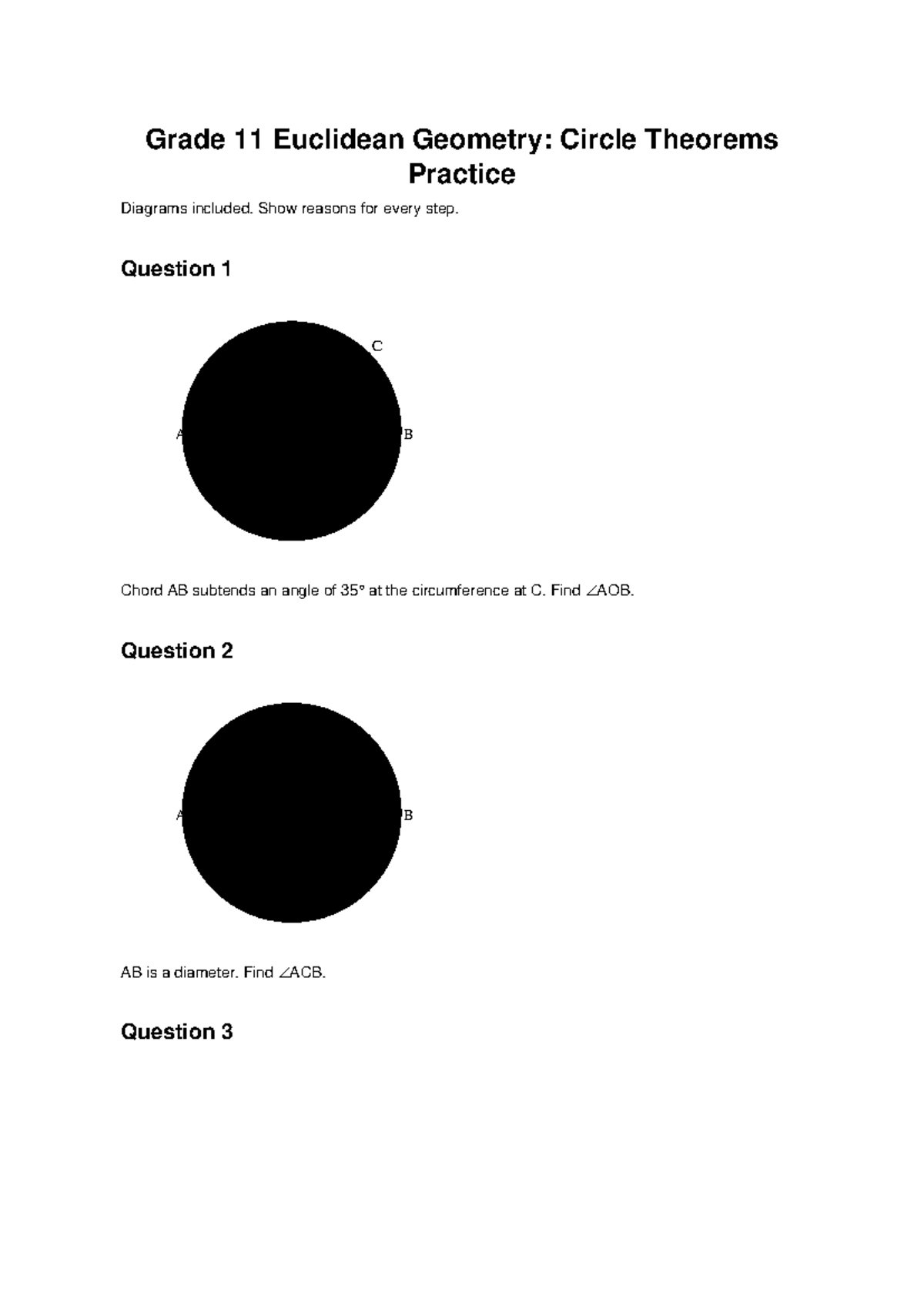Grade 11 Geometry: Circle Theorems Practice with Diagrams - Studocu
