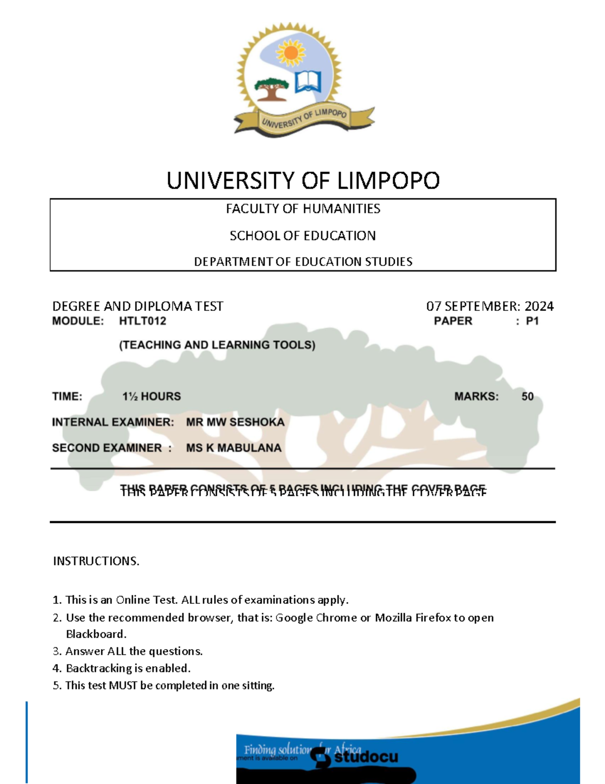 HTLT012 Test September 2024: Online Examination Guidelines and ...
