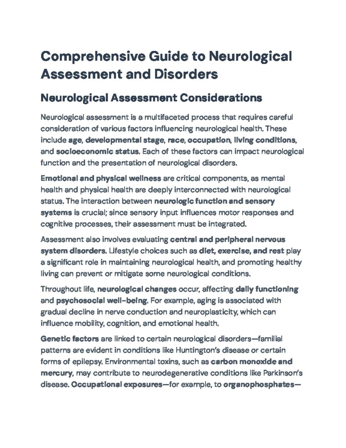 Comprehensive Guide to Neurological Assessment (NUR101) - Studocu