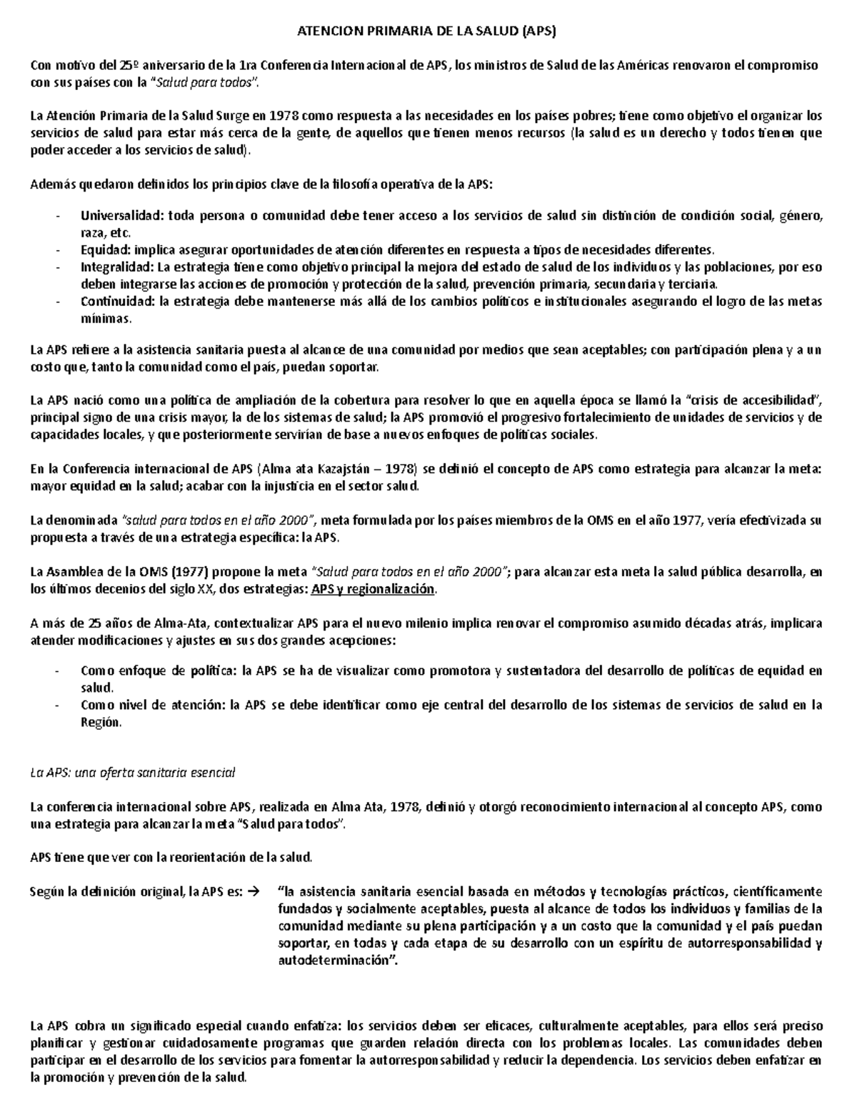 Atencion Primaria DE LA Salud - ATENCION PRIMARIA DE LA SALUD (APS) Con ...