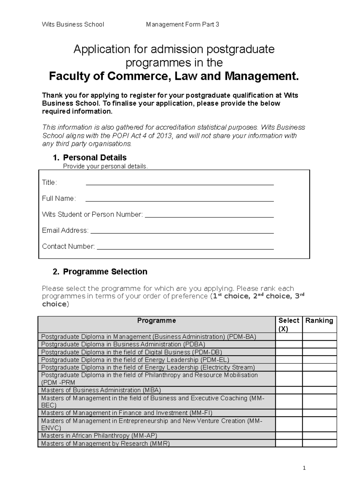 Postgraduate Admission Application Guide for Wits Business School - Studocu