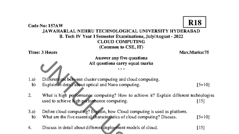 R18 Cloud Computing QP2 - Previous Exam Questions (CSE, IT) - Studocu