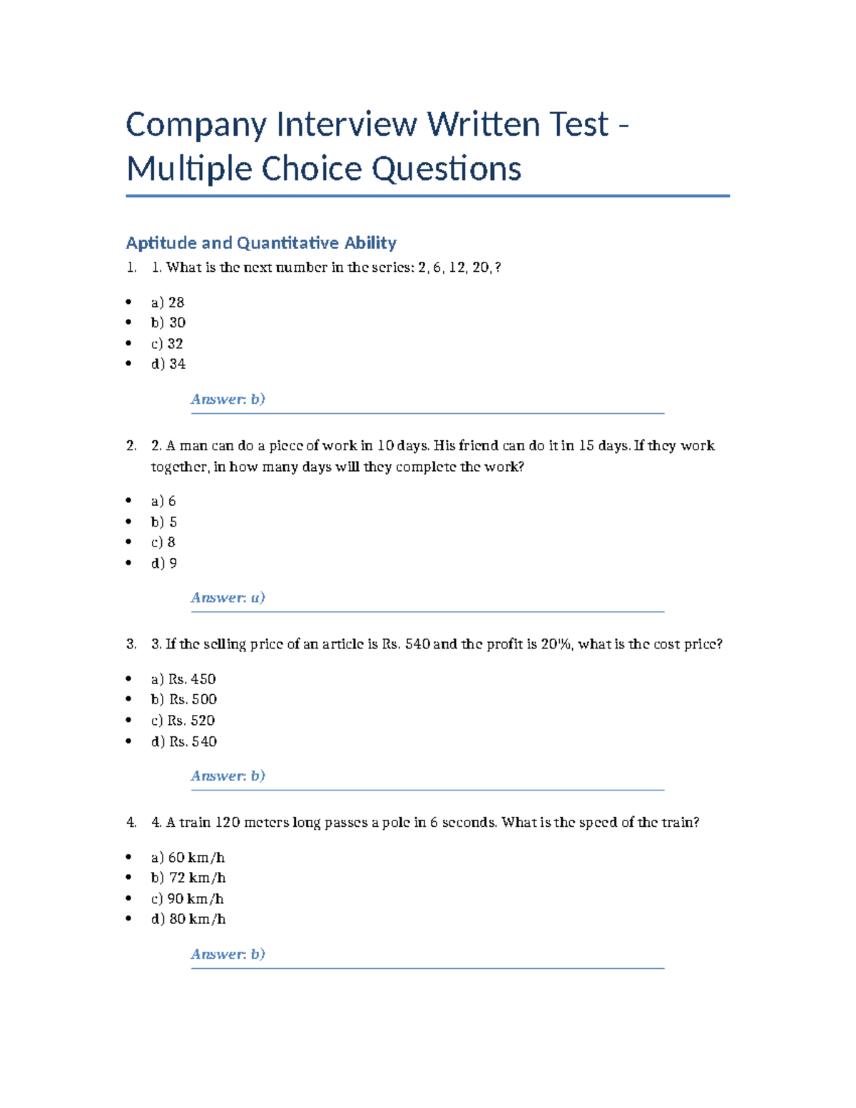 Company Interview Written Test - 1. What is the next number in the ...