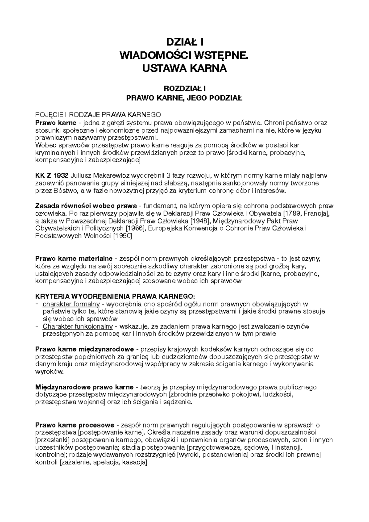 Prawo Karne - Skrypt i Pytania na Zaliczenie (KUR857) - Document Preview