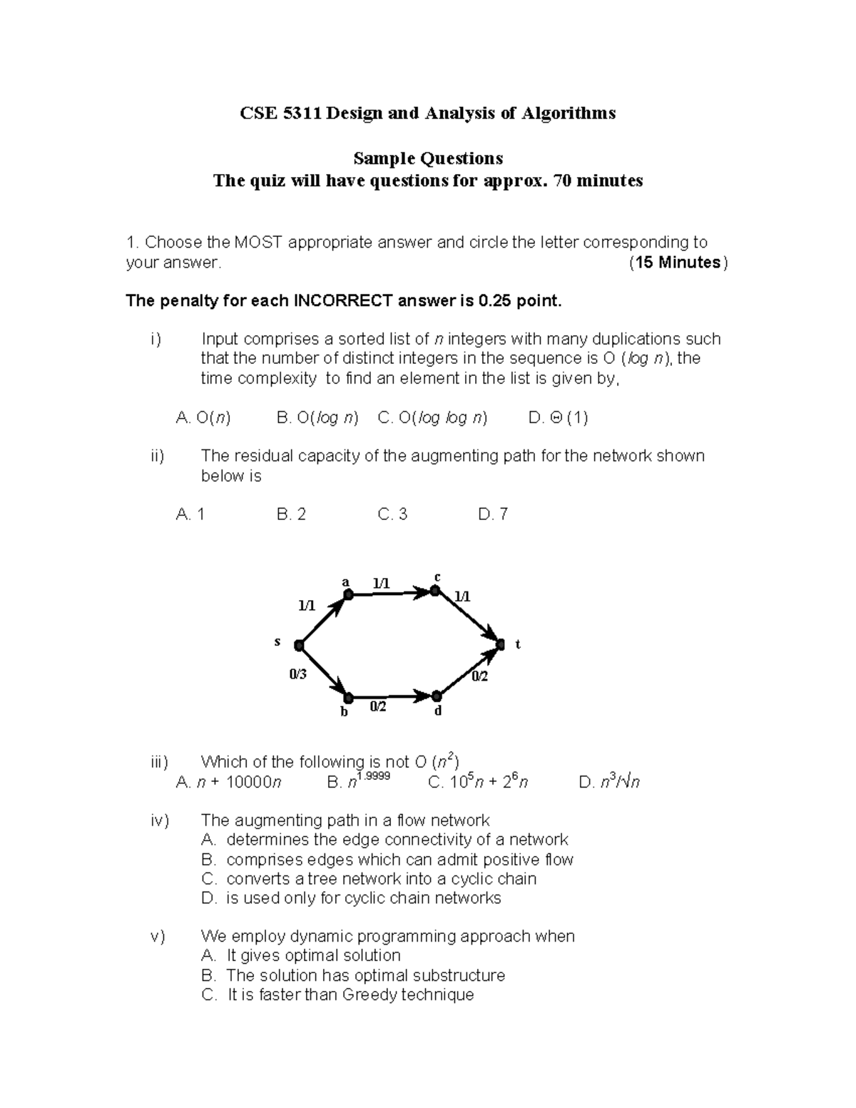 CSE 5311 Final Exam Sample Questions on Algorithms and Complexity - Studocu