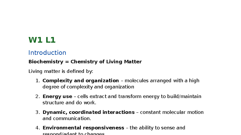 BIOL 2020 Module 1: Intro to Biochemistry and Protein Structure - Studocu