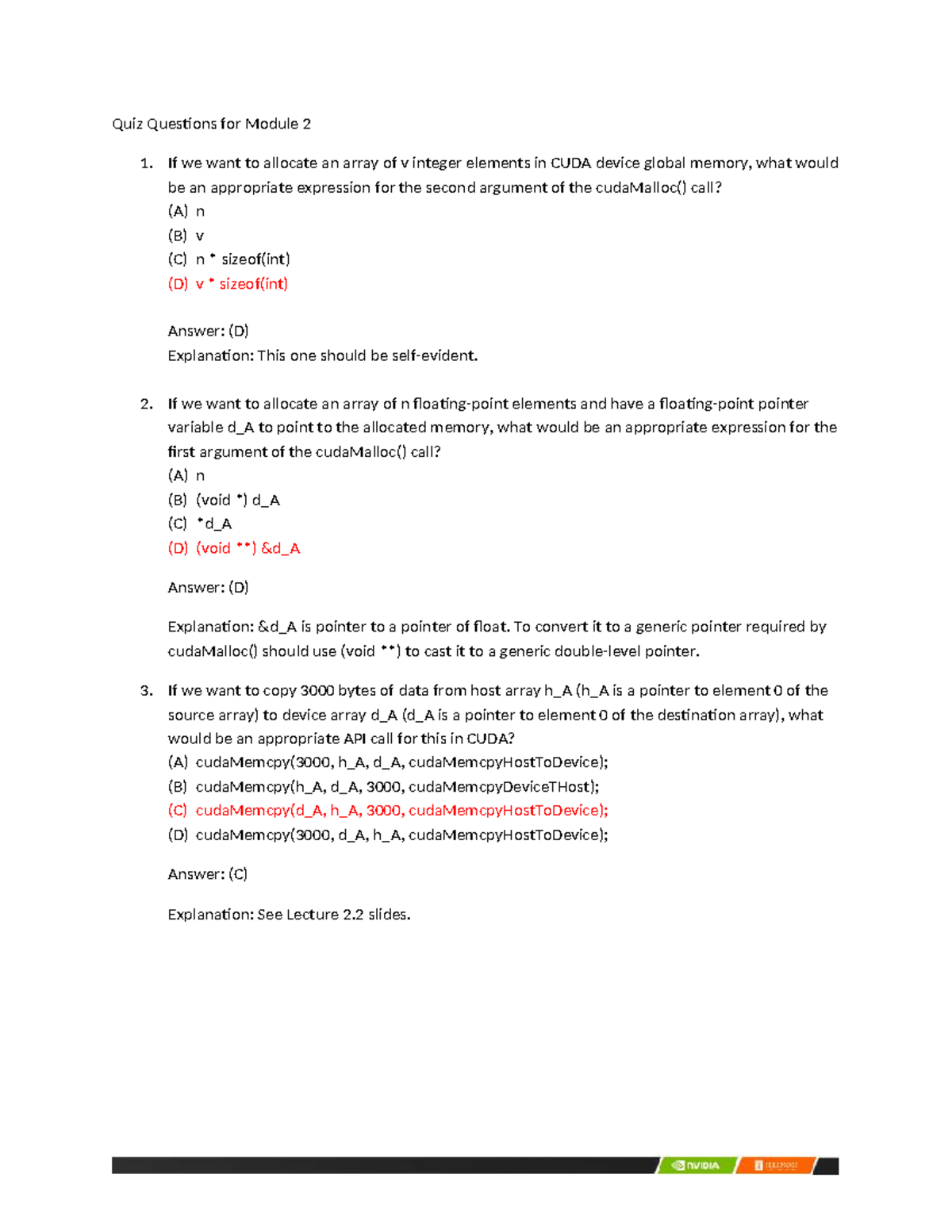 Module 2 Quiz - CUDA Memory Allocation and Data Transfer - Studocu