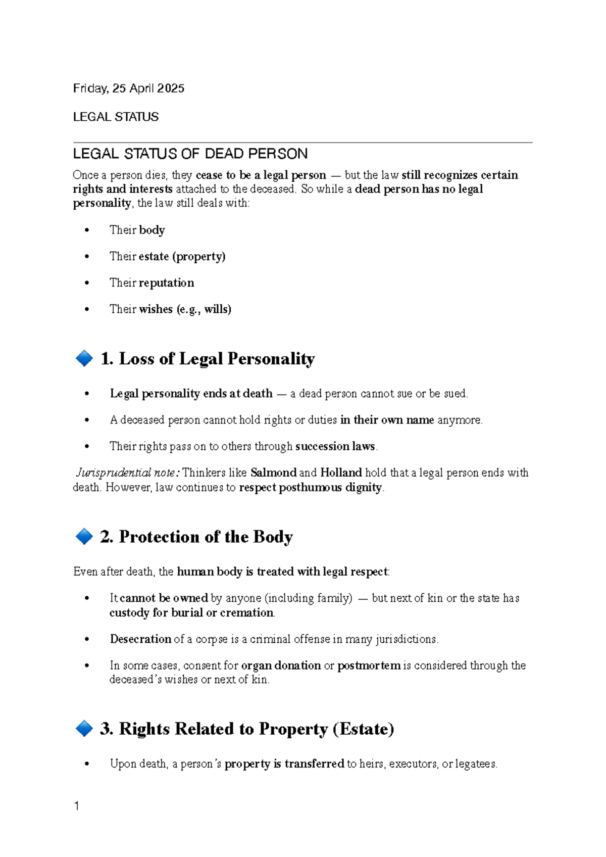 Jurisprudence Notes: Legal Status of Deceased and Minors (Course Code ...