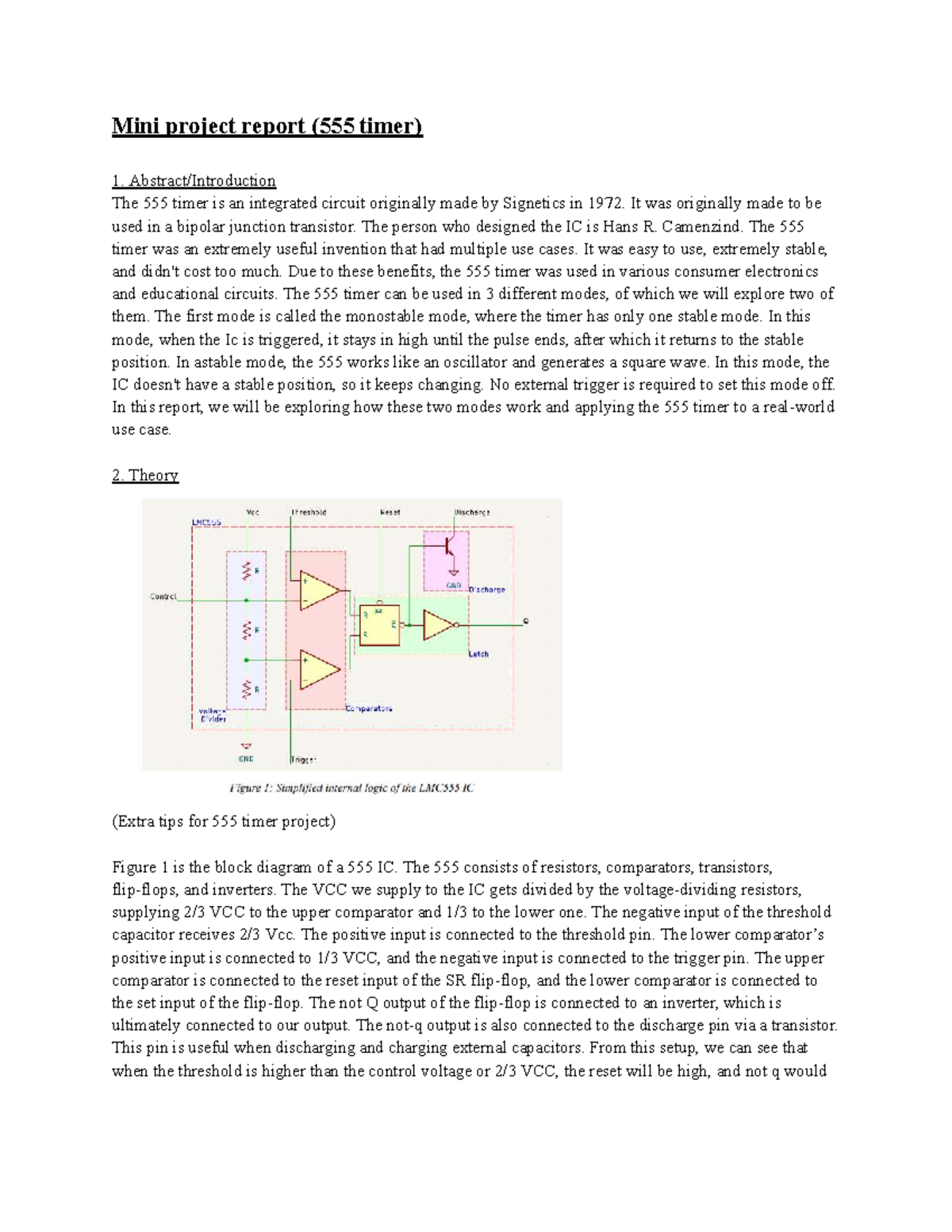 Miniproject - Timer IC Applications and Modes (EE 101) - Studocu