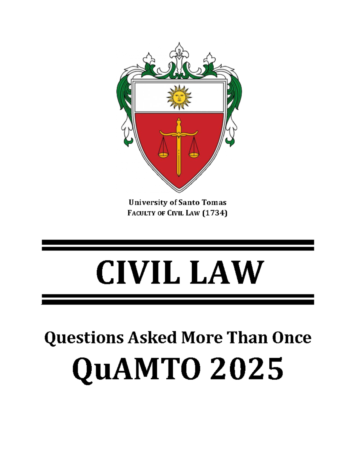 University of Santo Tomas (1734) QuAMTO 2025 Civil Law Practice Questions - Document Preview