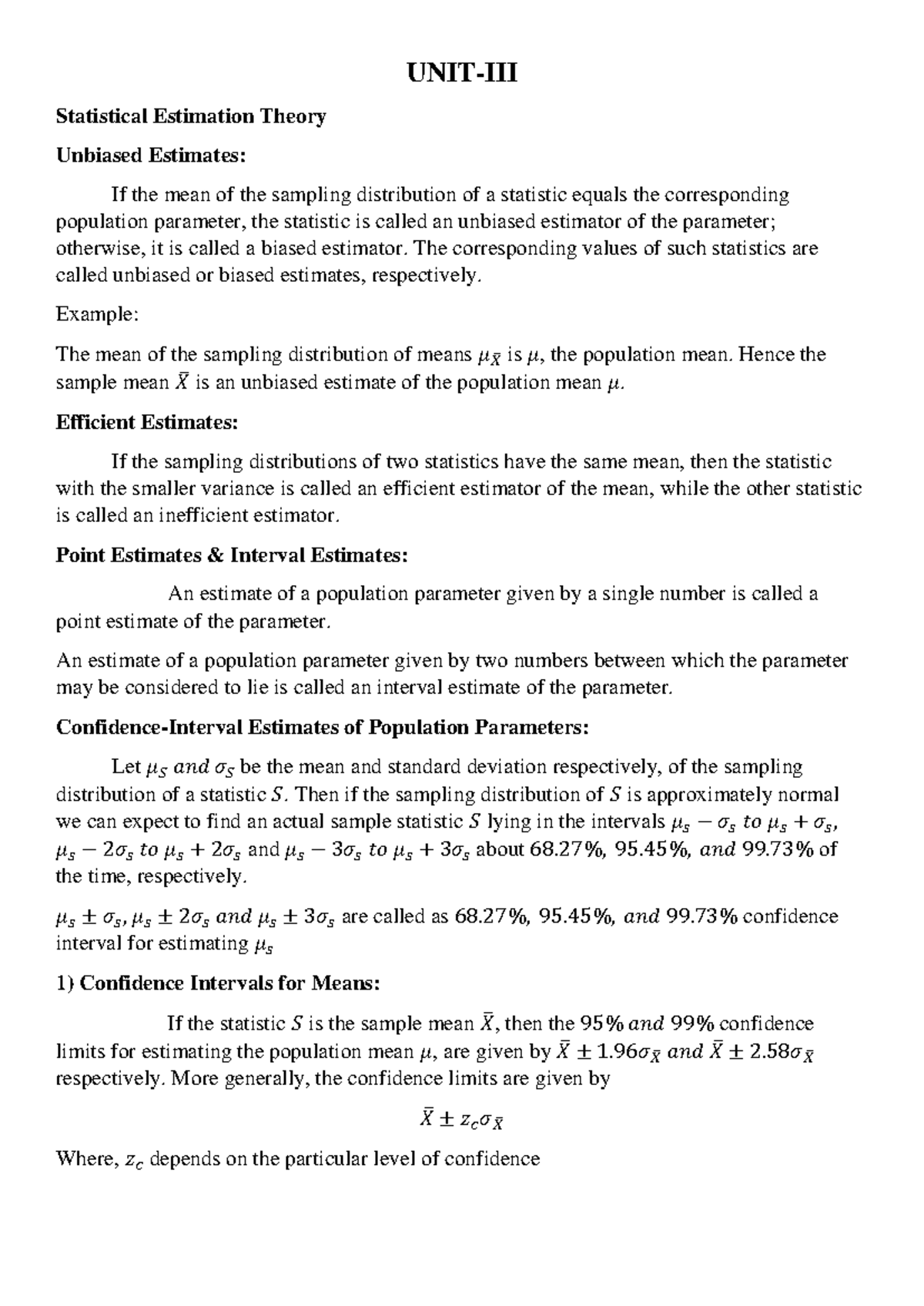 Statistical Estimation Theory Notes - UNIT III Cost Analysis - Studocu