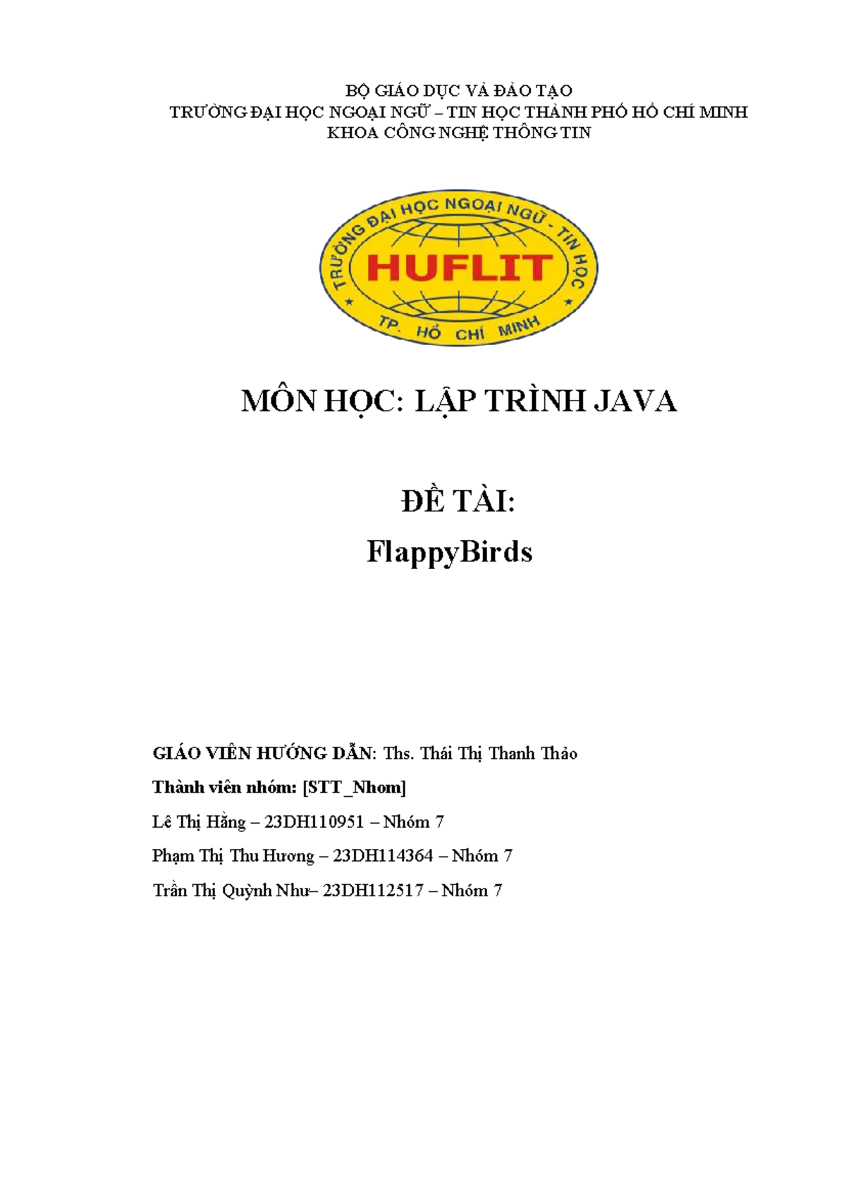 N7 - Đề Tài Lập Trình Java: Phát Triển Game Flappy Birds - Studocu