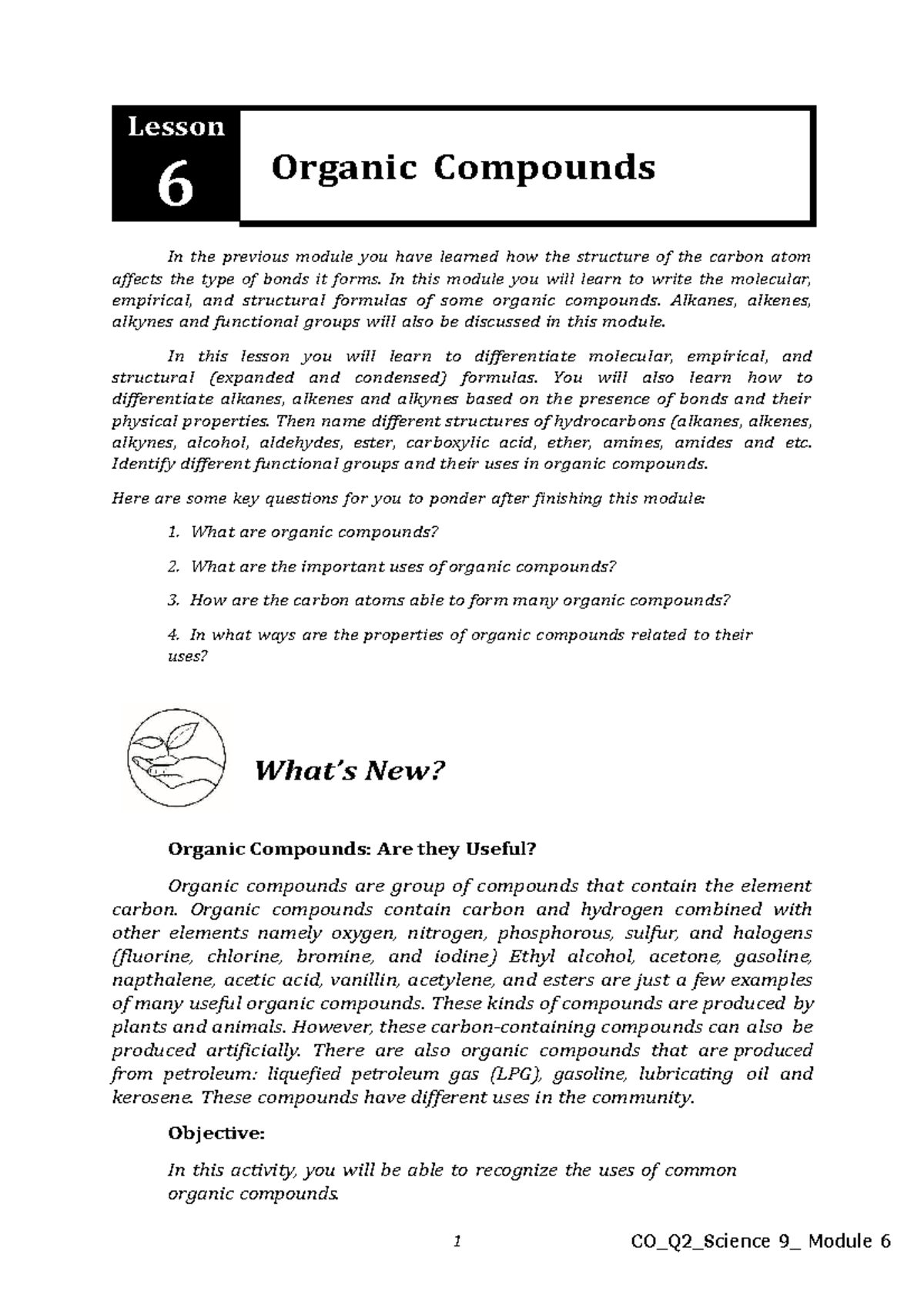 Science 9 Q2 Module 6: Final Exam Review on Organic Compounds - Studocu