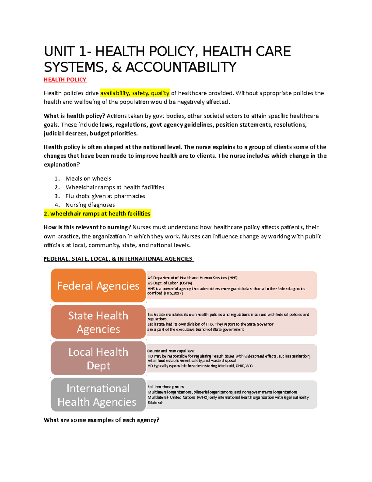 Health Policy and Accountability - Study Guide for Unit 1 - Studocu
