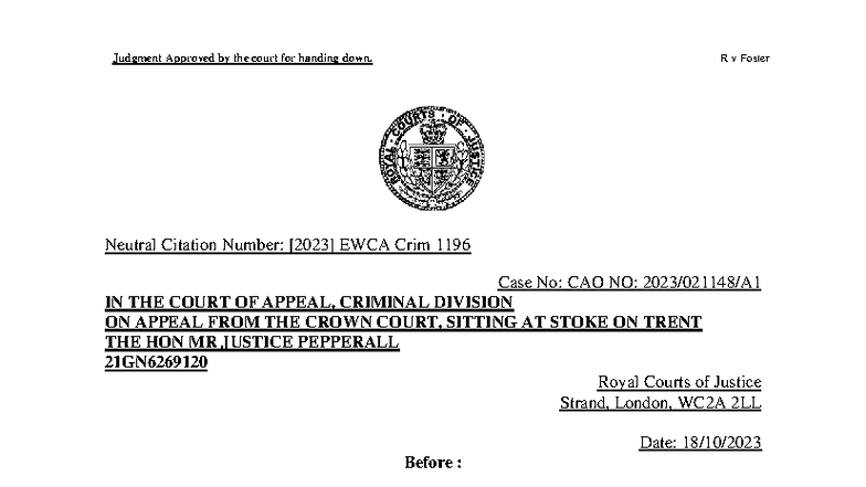20231018 R v Foster final approved 1 - Neutral Citation Number: [2023 ...