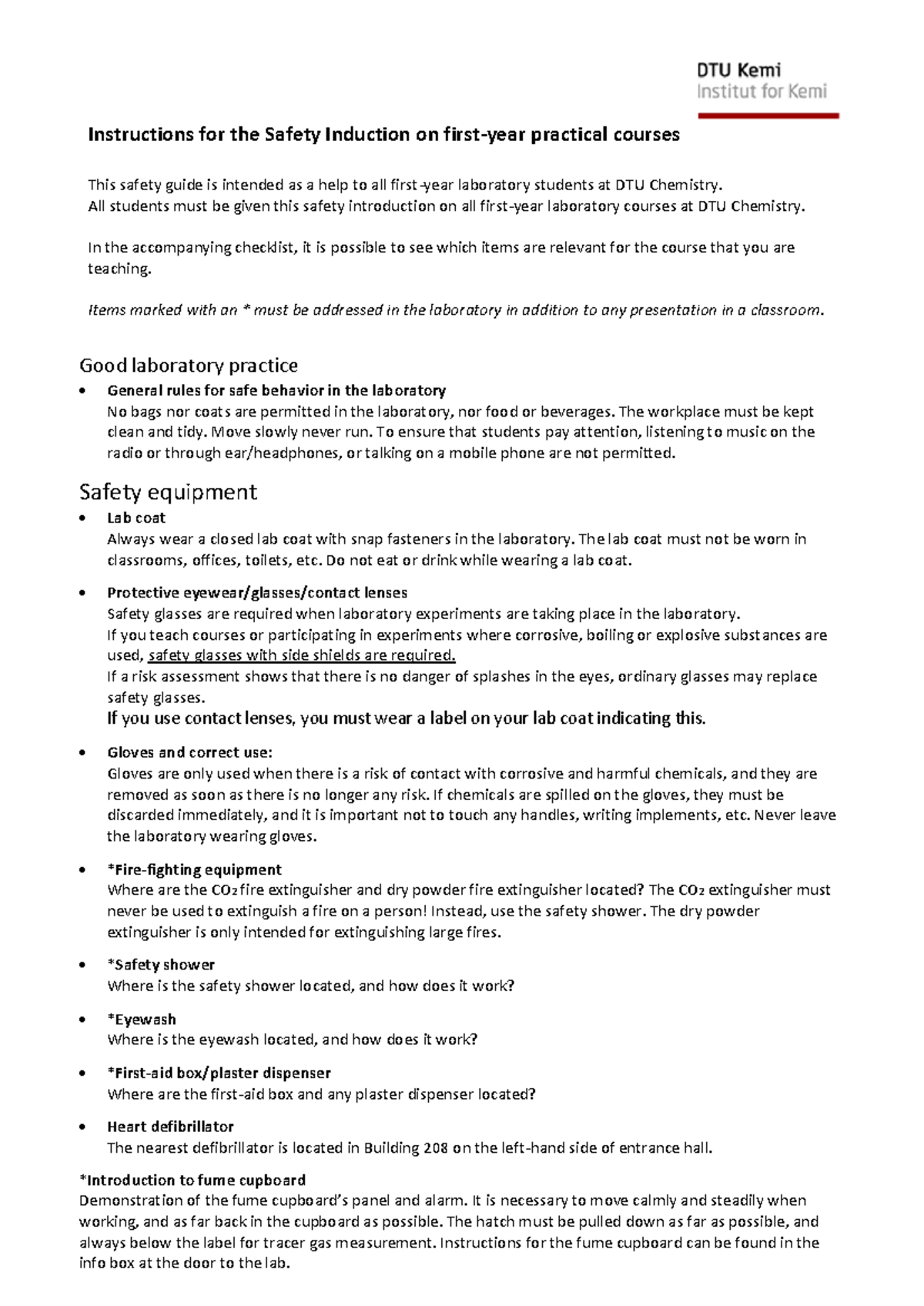Lab Safety Guidelines for First-Year Students at DTU Chemistry 2024 ...