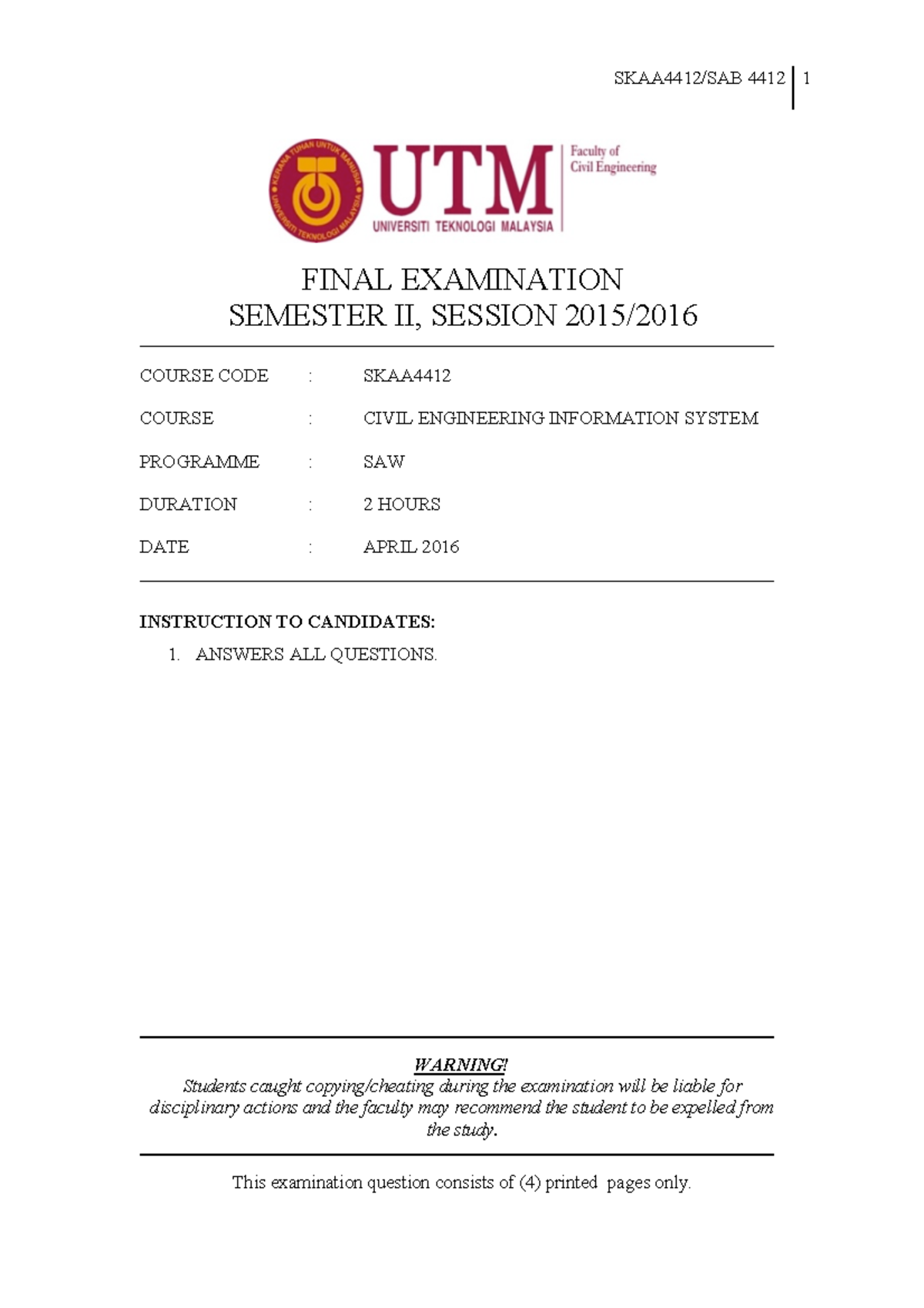 Exam May 2016, questions - 4412 1 FINAL EXAMINATION SEMESTER II ...