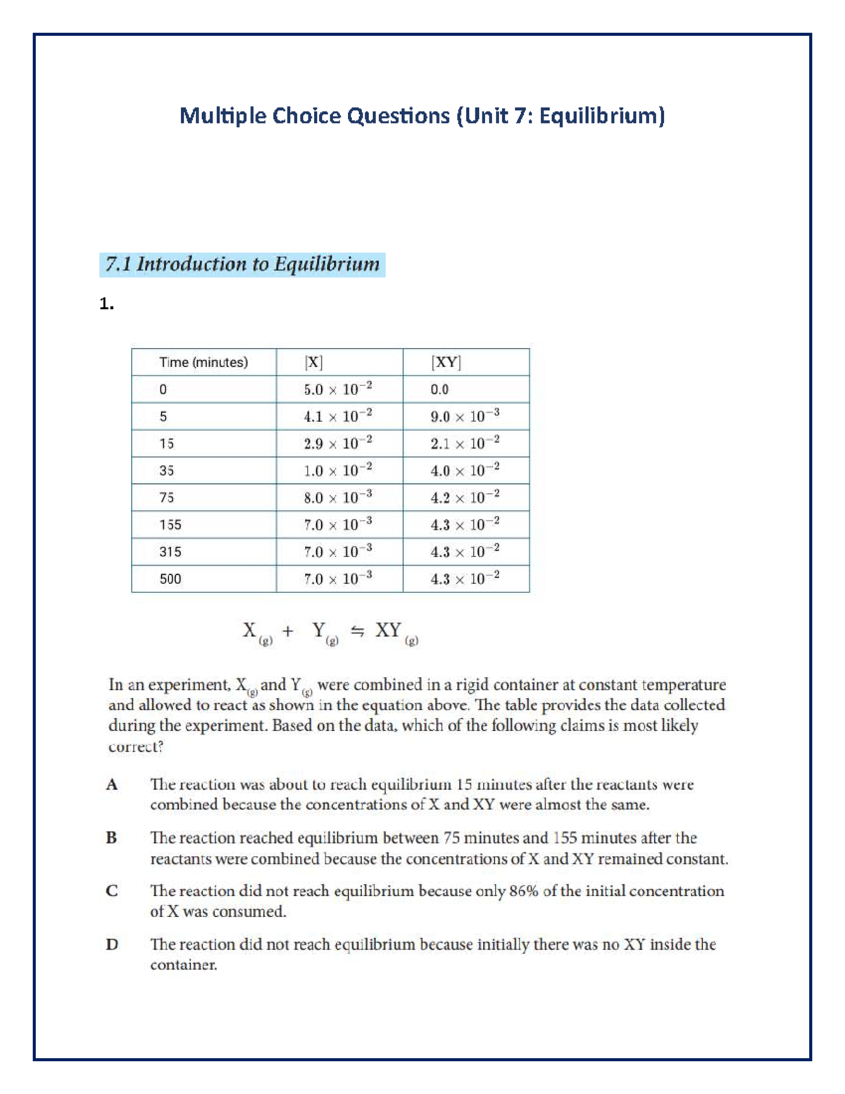 Multiple Choice Questions (Equilibrium) - PHY 101 - Multiple Choice ...