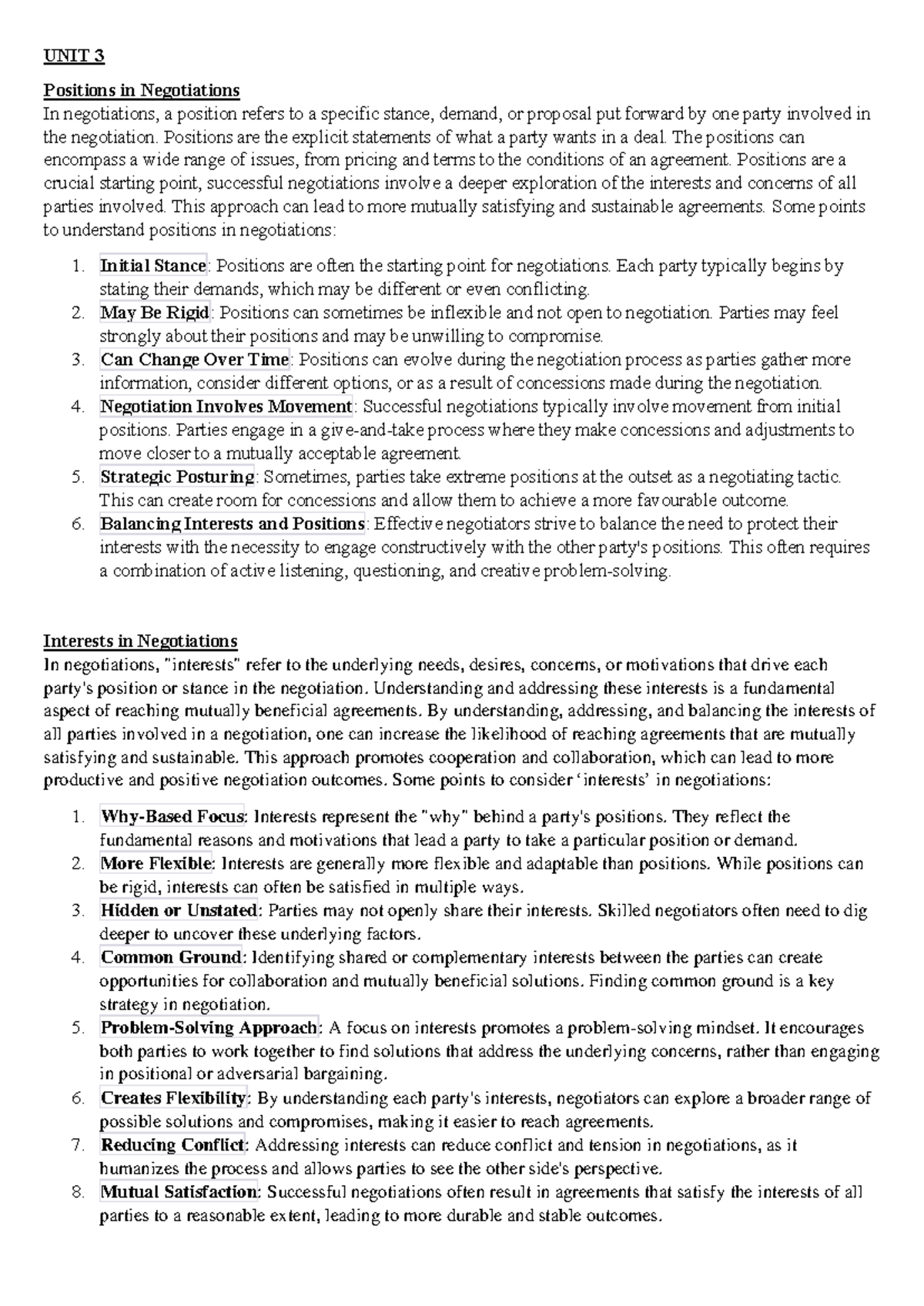 Negotiation Techniques in Unit 3: Positions, Interests, and Scenarios ...
