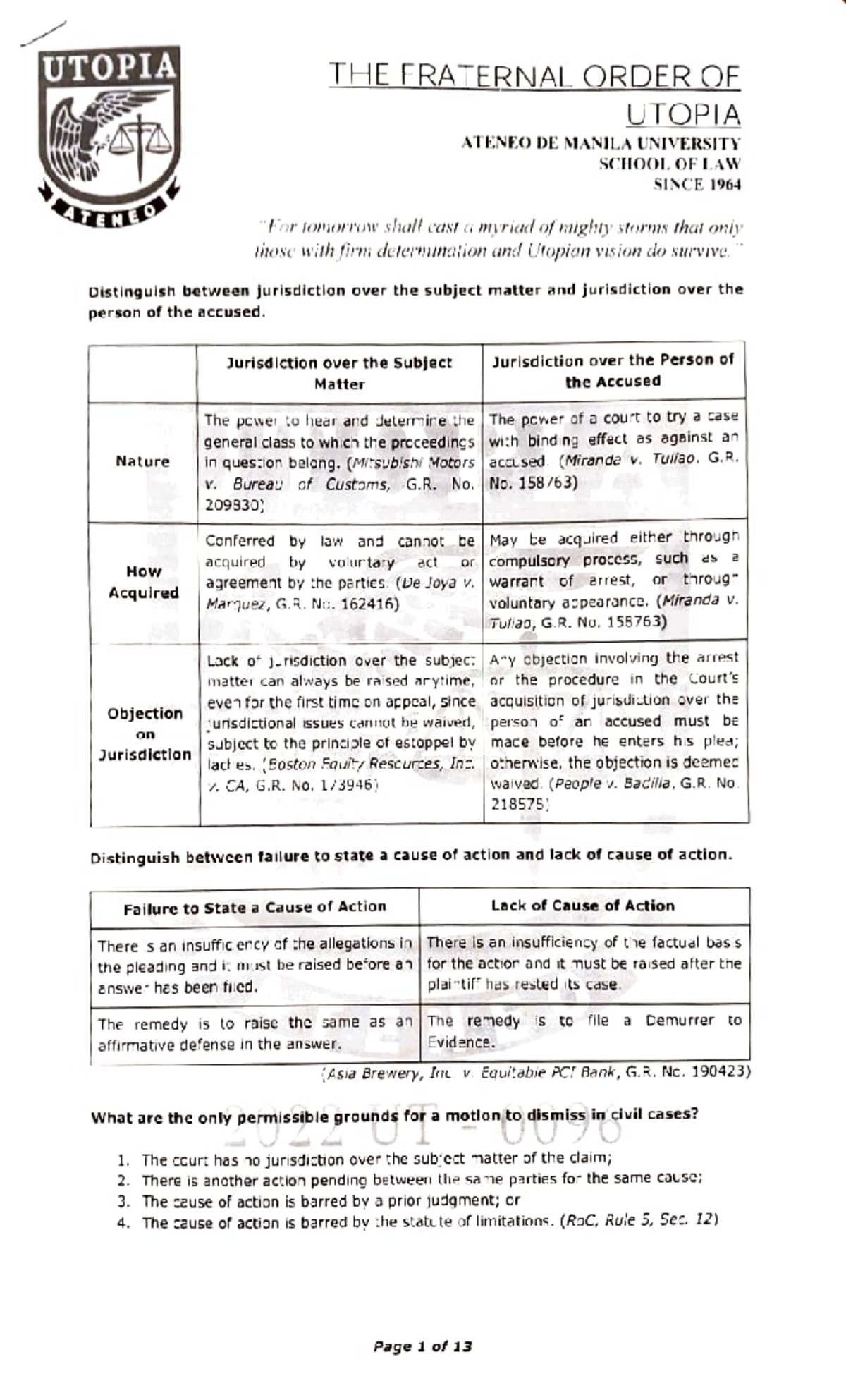 Remedial Law 2 - Comprehensive Notes on Jurisdiction and Court ...