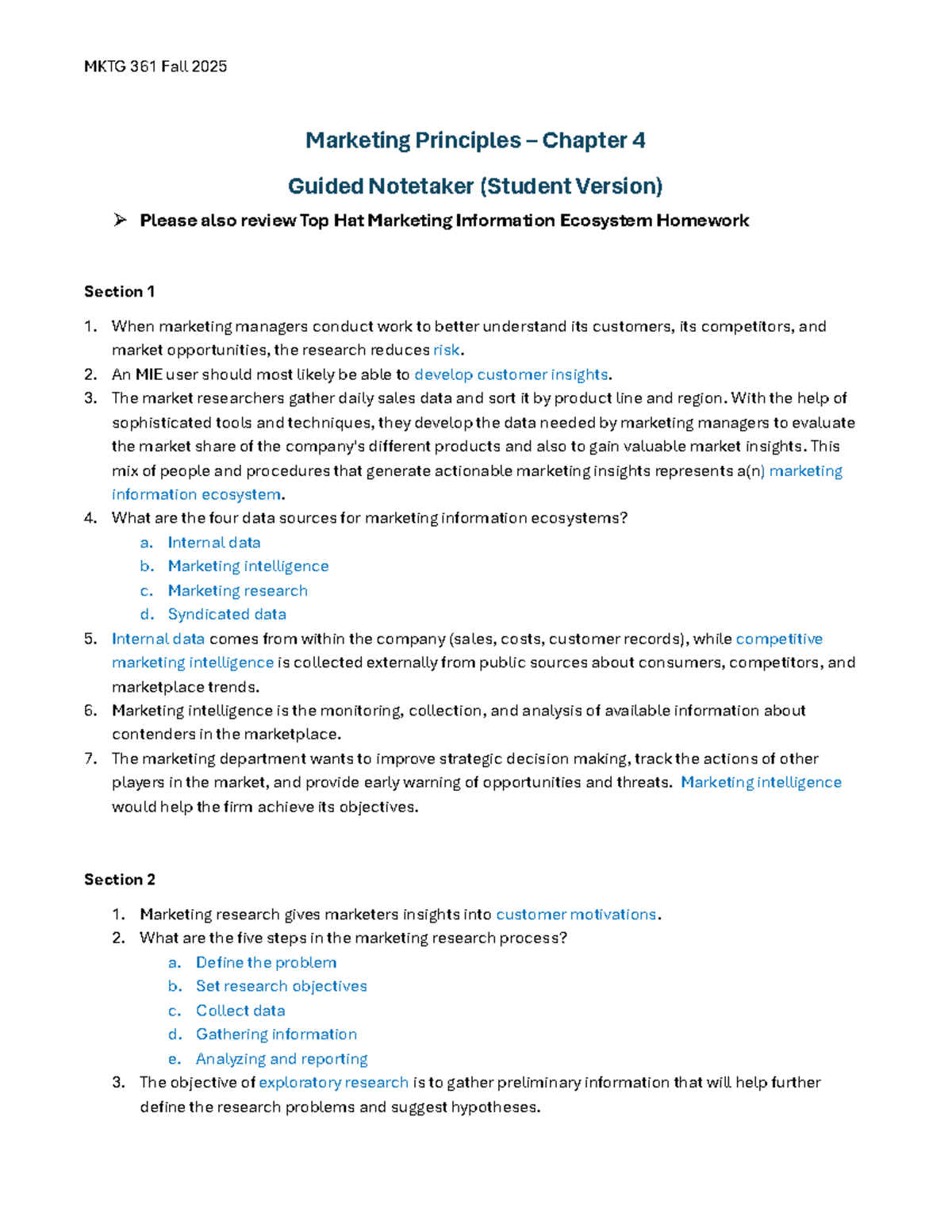 MKTG 361 Fall 2025 Marketing Principles Chapter 4 Notetaker Guide - Studocu