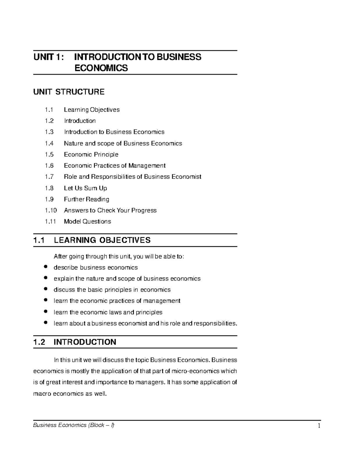 Business Economics (Course Code: BE101) - Chapter 1 Overview and ...