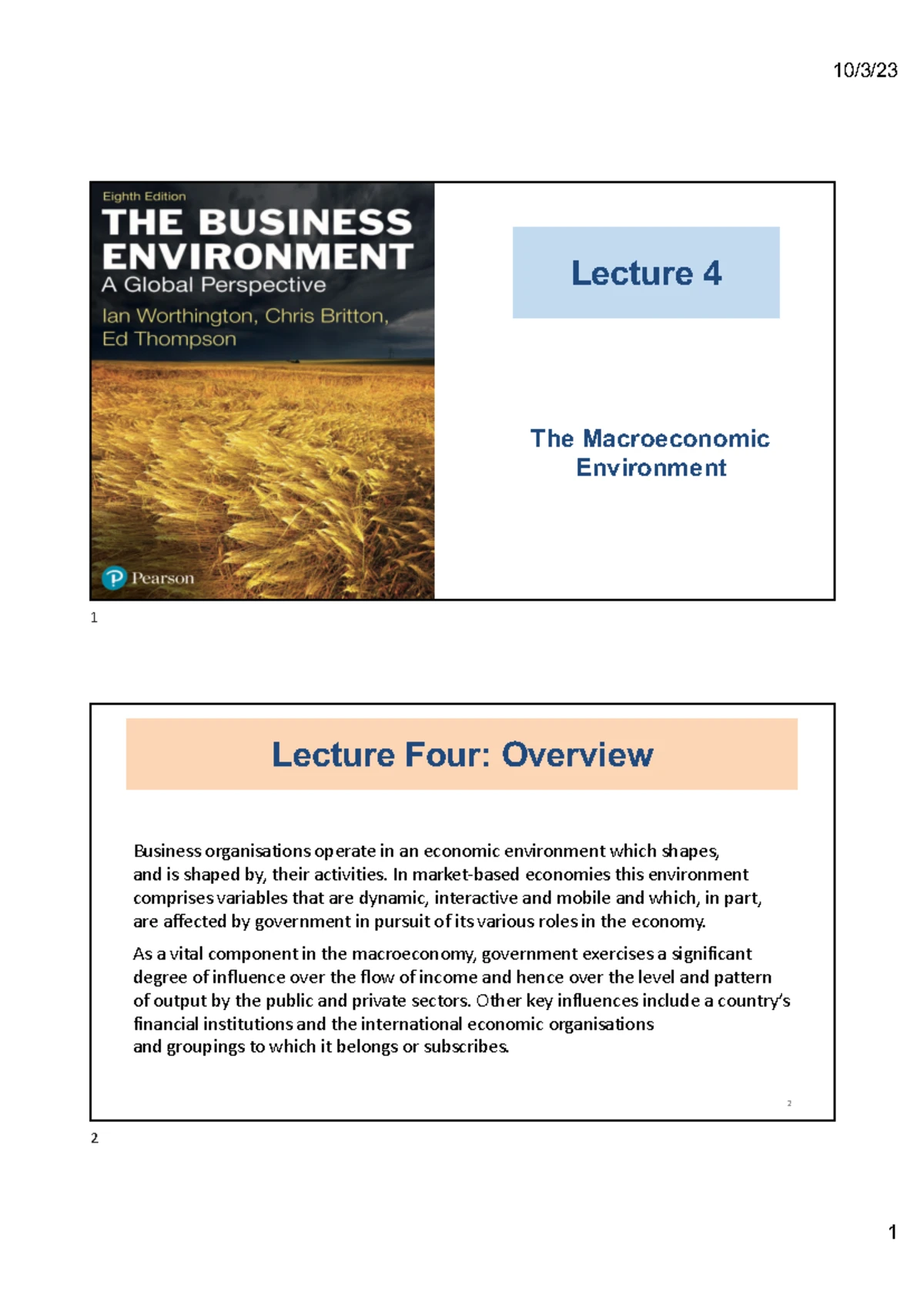 BUS 101: Lecture One Notes on Business Environment Overview - Studocu