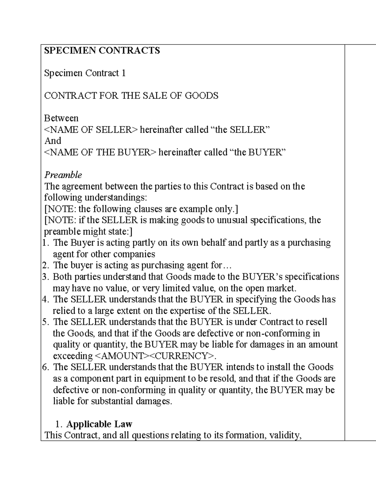 IBC ICC Sales - nothing - SPECIMEN CONTRACTS Specimen Contract 1 ...