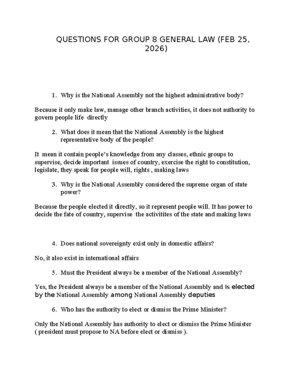 General Law Questions for Group 8 (Feb 25, 2026) - Studocu