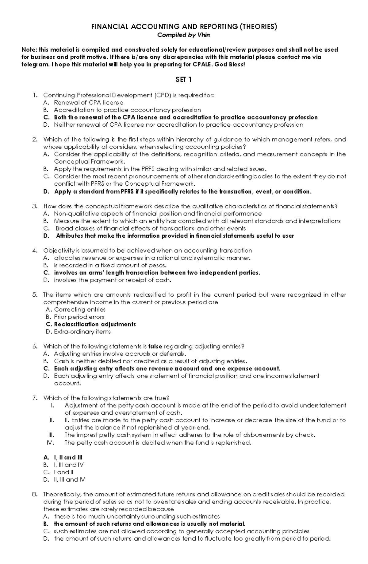 FAR 101 - Theories and Quizzes for Financial Accounting Review - Studocu