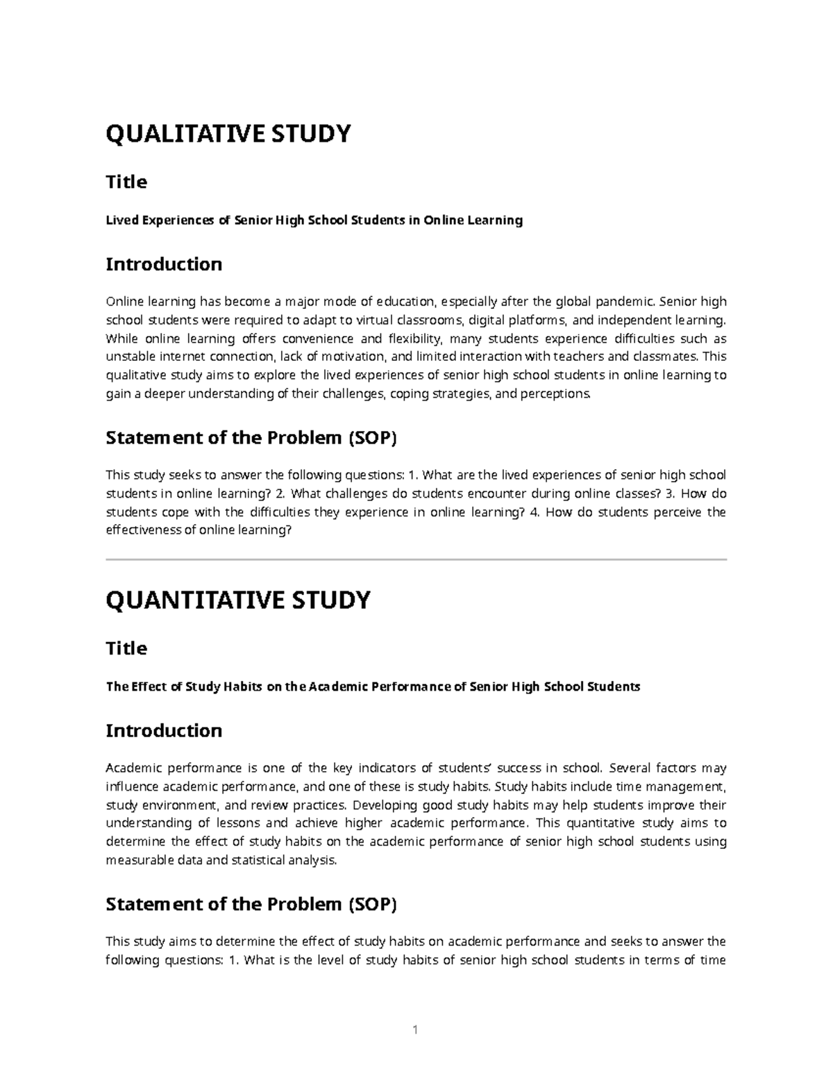 Qualitative & Quantitative Studies: Senior High School Experiences in ...