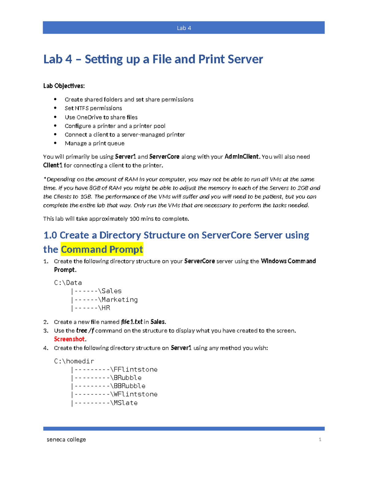 Lab 4 - Setting Up a File and Print Server: Lecture Notes - Studocu