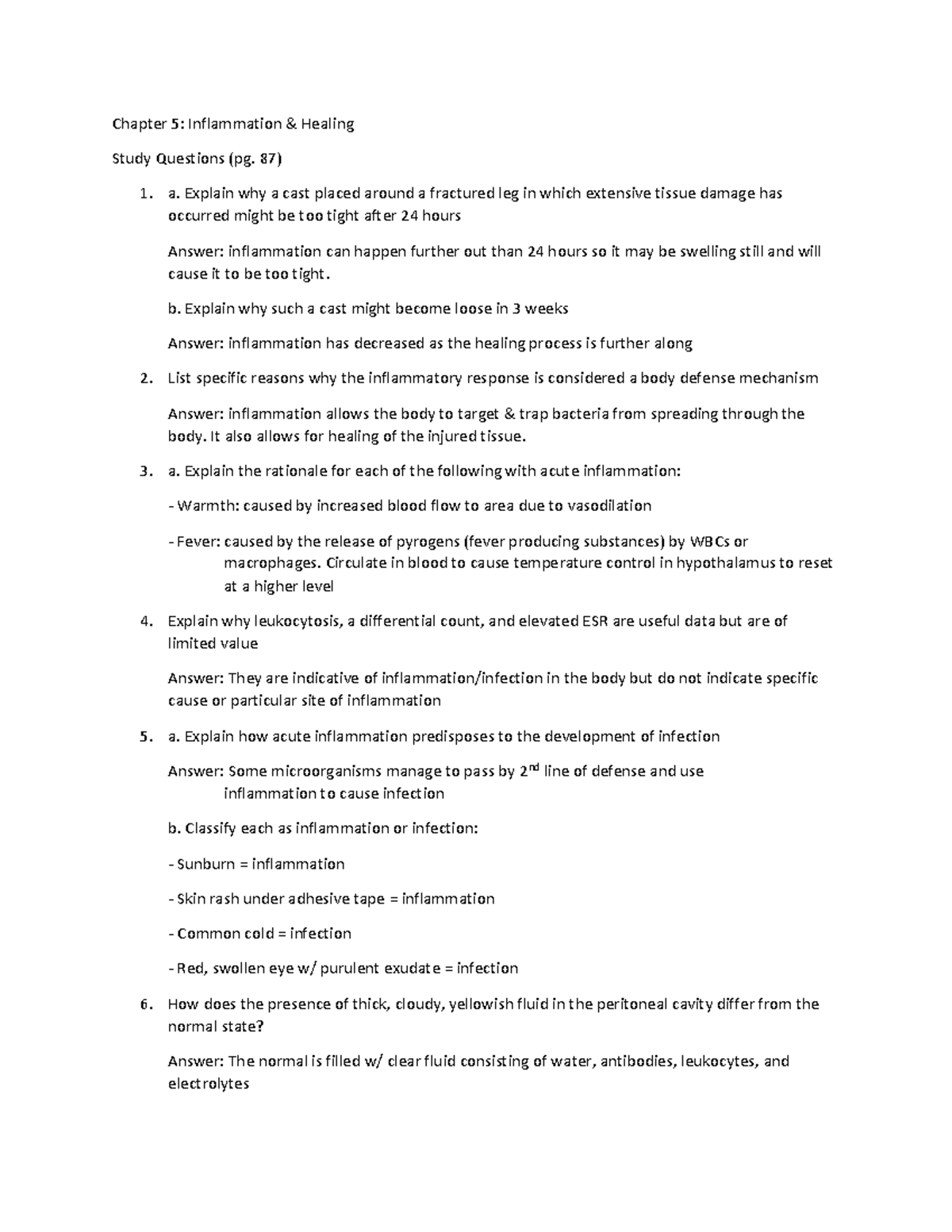 Chapter 5: Inflammation Study Q&A for Exam Preparation - Studocu