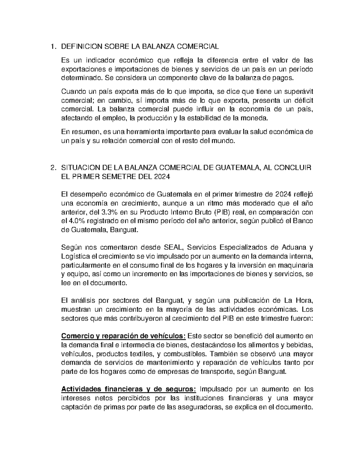 Balanza Comercial - 1. DEFINICION SOBRE LA BALANZA COMERCIAL Es un ...
