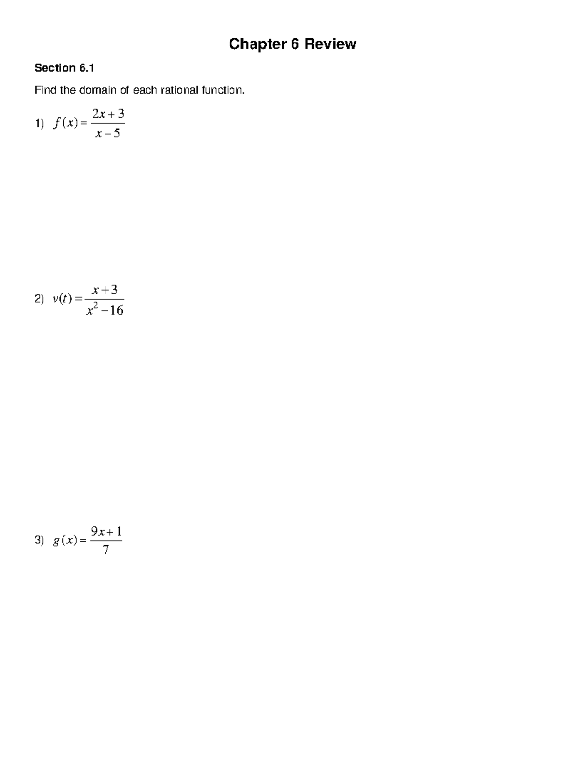 Chapter 6 Review: Rational Functions and Equations - Studocu
