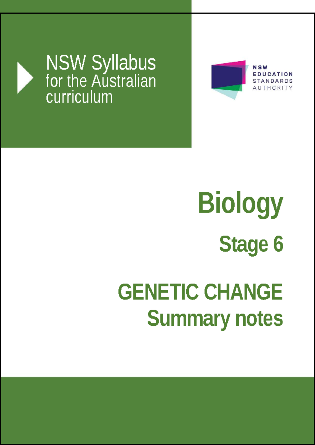 Biology Stage 6 (NSW) Module 6: Genetic Change Summary Notes - Studocu