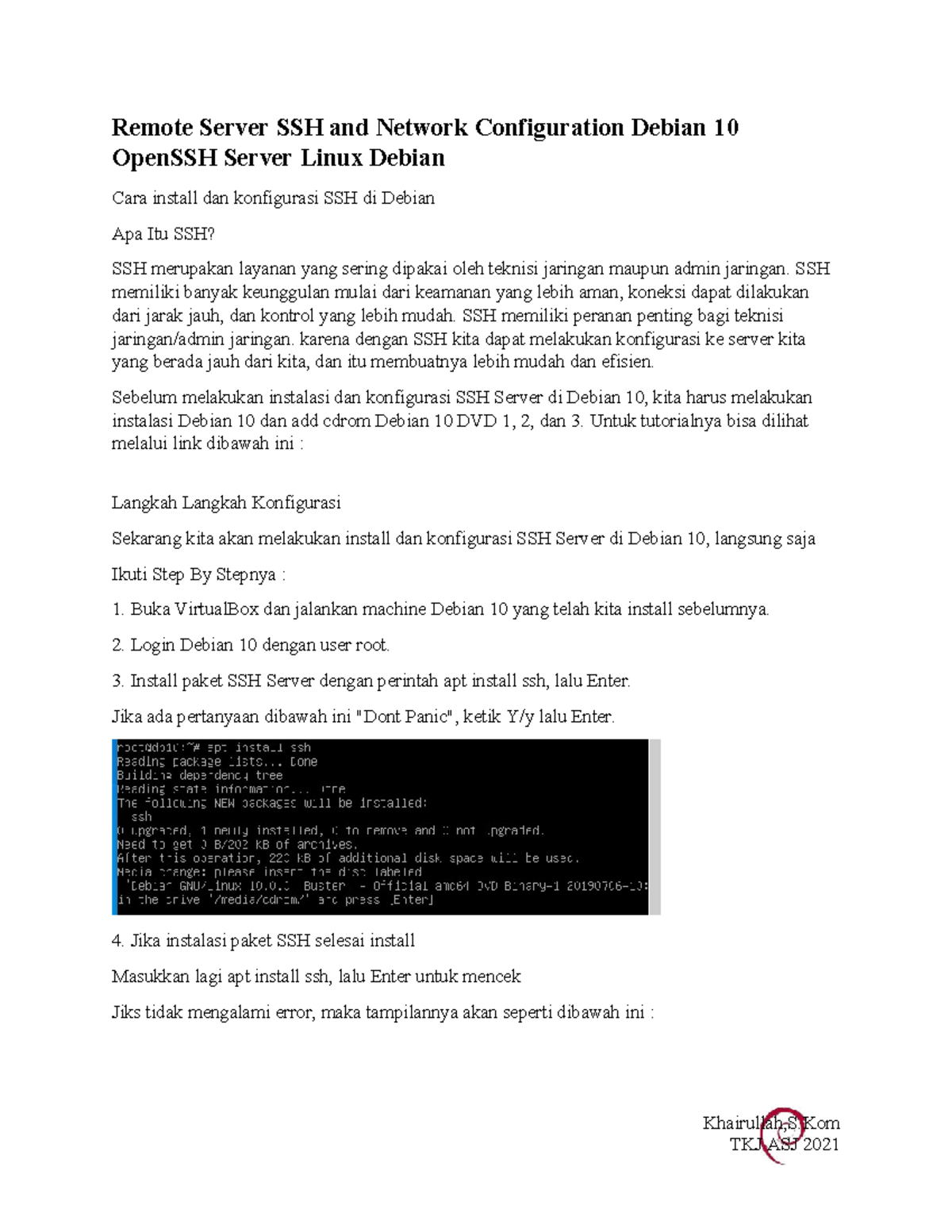 4. Konfigurasi SSH Server Jarak Jauh di Debian 10 - Studocu