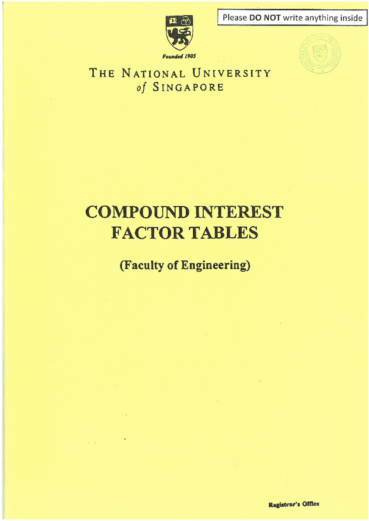 Compound Interest Factor Tables (for Engineering) - Please DO NOT write ...