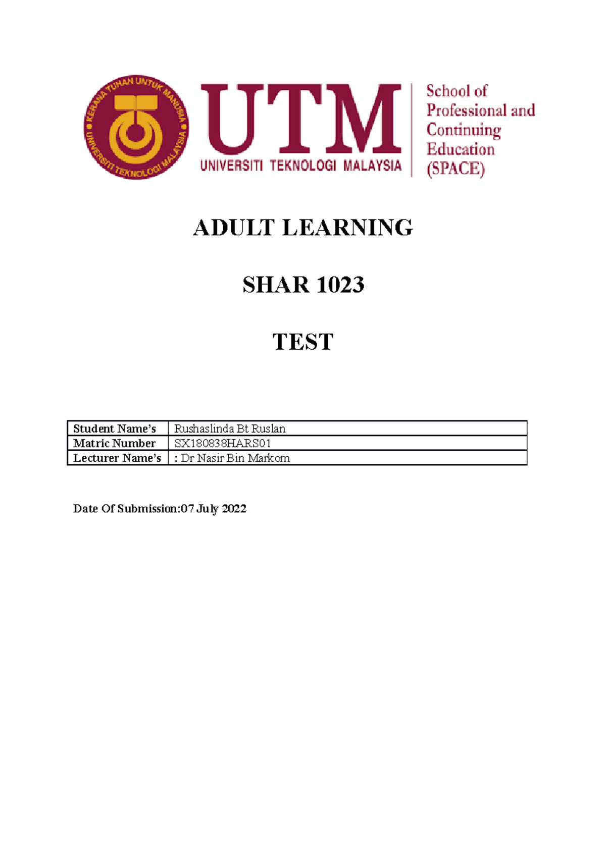 SHAR 1023 Adult Learning Theory: Principles & Assumptions Overview ...