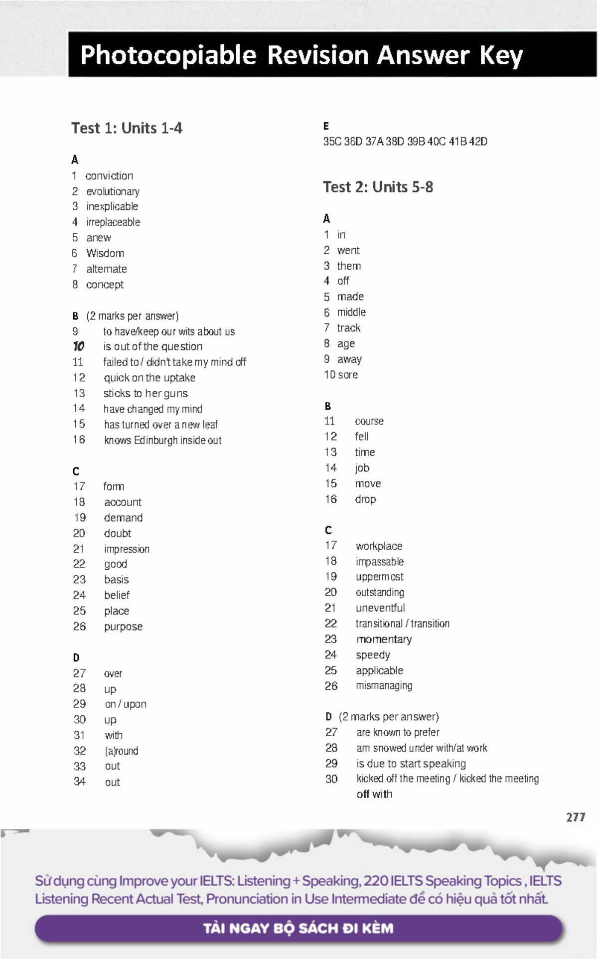 Photocopiable Revision Answer Key for Language Units 1-16 - Studocu