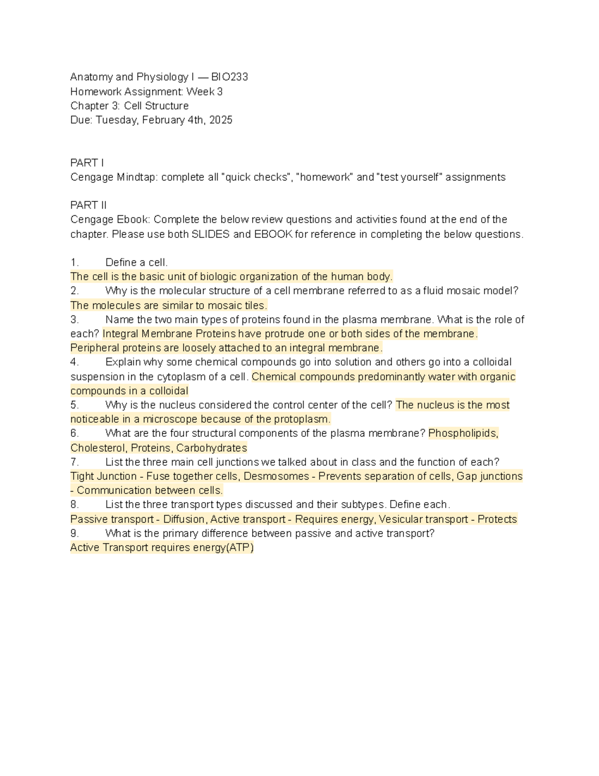 Anatomy and Physiology I — BIO233 - Anatomy and Physiology I — BIO ...