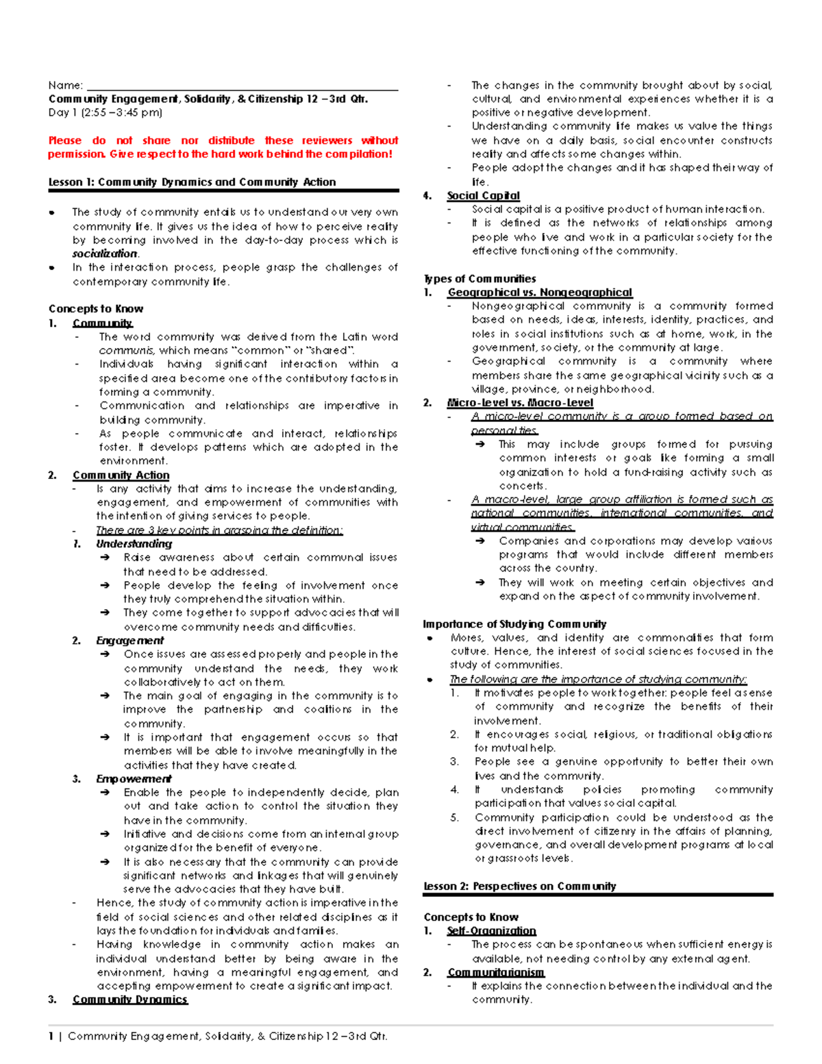 CESC 12 - 3rd Qtr. Community Engagement Reviewer Notes - Studocu