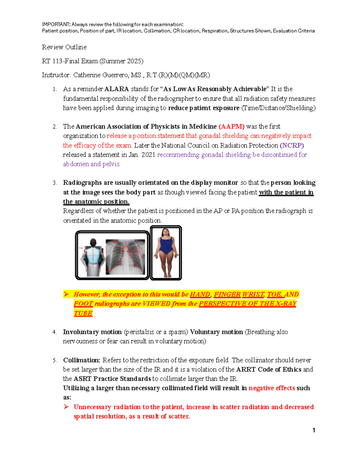 RT 113 - Final Exam Study Guide: Key Radiographic Techniques - Studocu