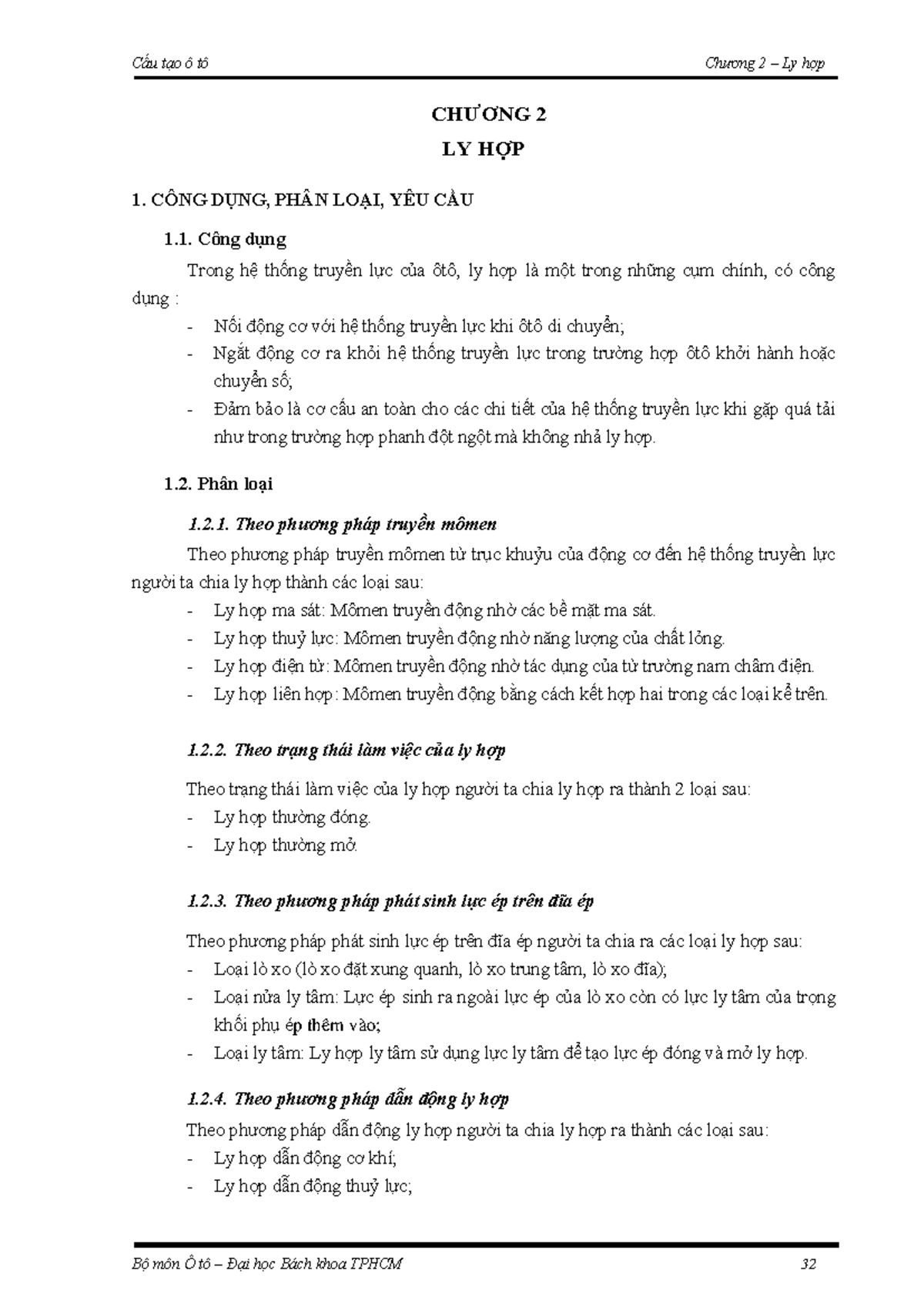 Chương 2 Ly Hợp: Cấu Tạo và Nguyên Lý Hoạt Động Ô Tô - Document Preview