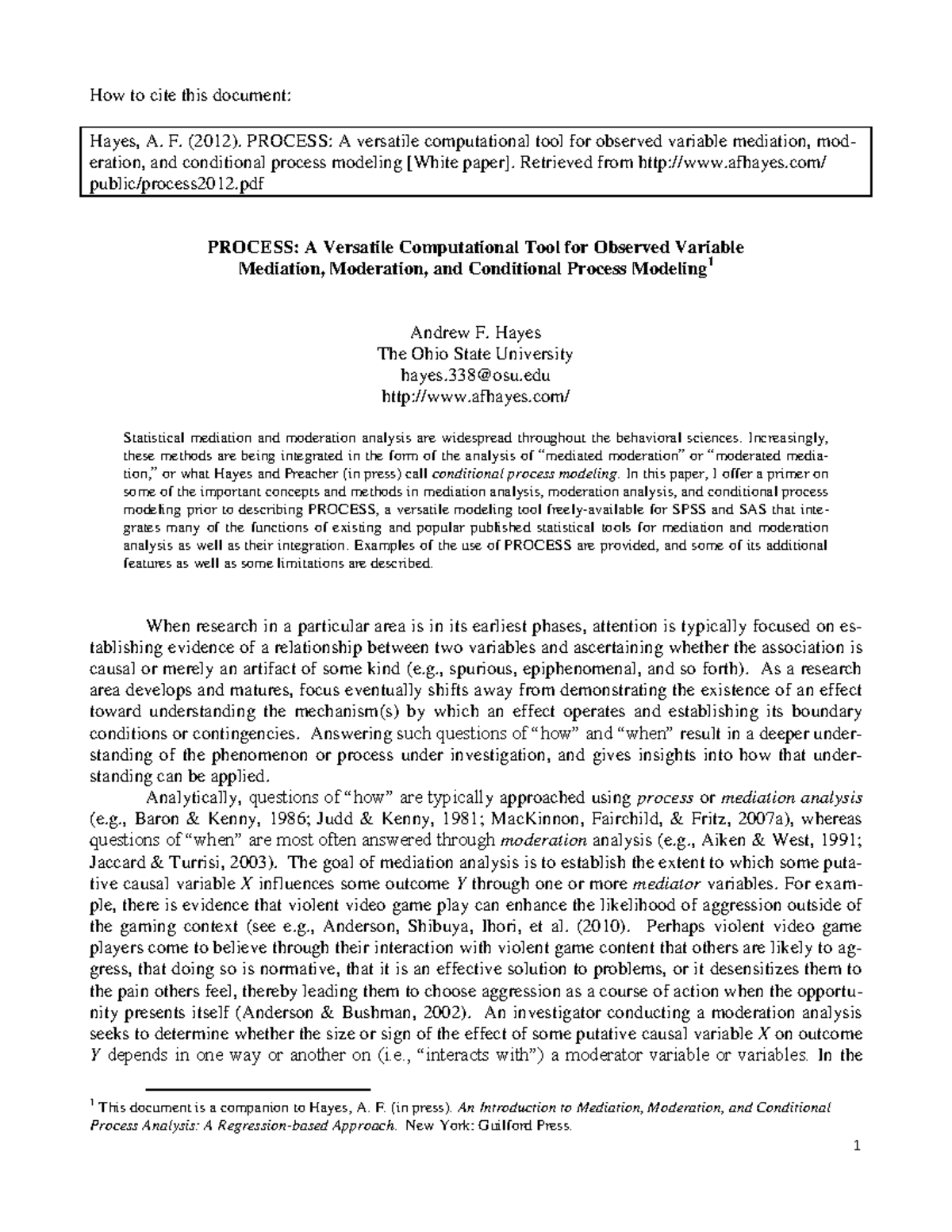 Understanding PROCESS: Mediation, Moderation, and Conditional Analysis ...
