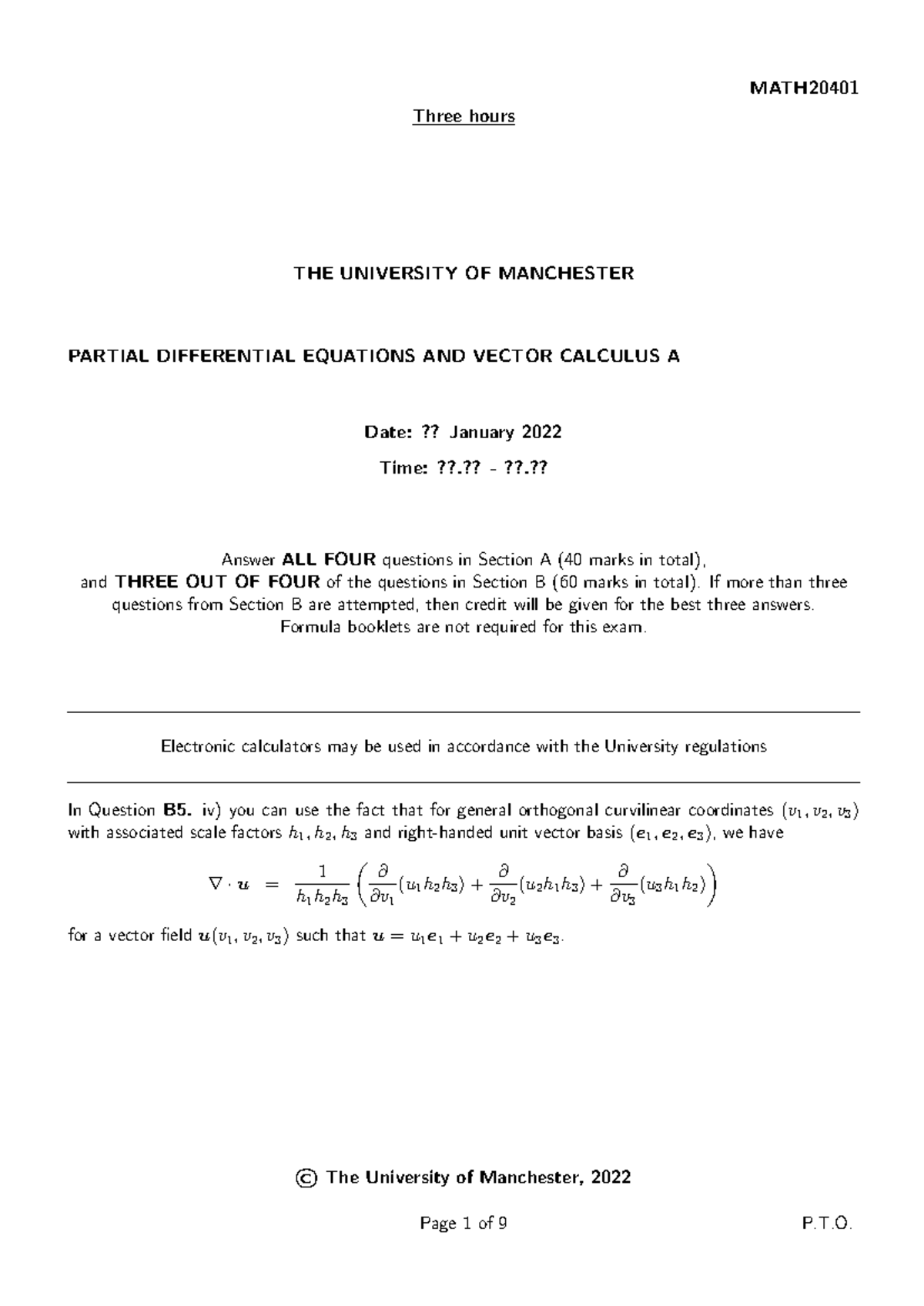 Final Exam 20401 - Partial Differential Equations & Vector Calculus A ...