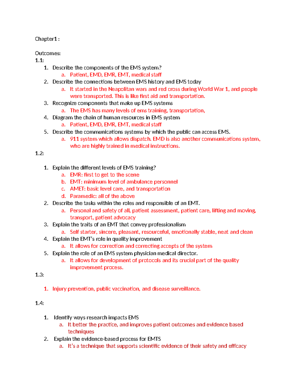 Chapter 1 & 2 EMS Questions: Key Concepts & Outcomes for Course EMS 101 ...