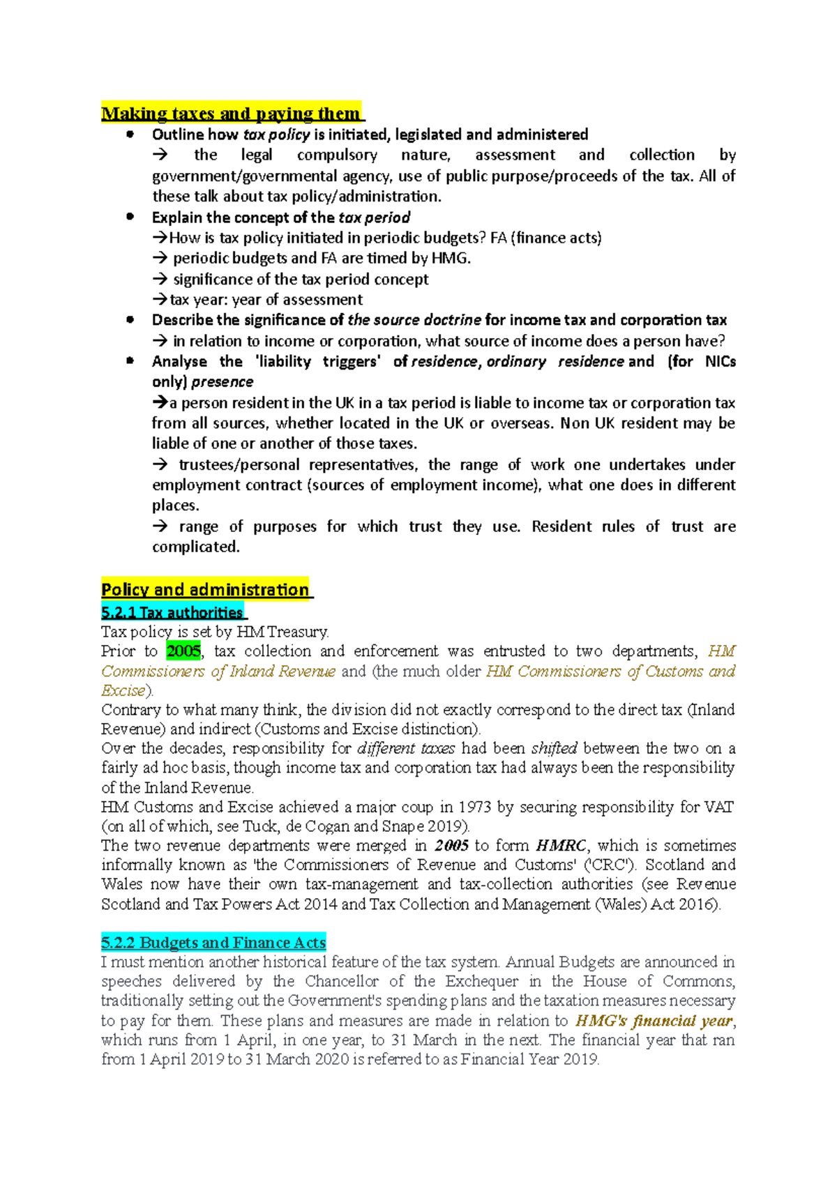 Taxation Week 5 - Lecture Notes on Tax Policy & Administration - Studocu