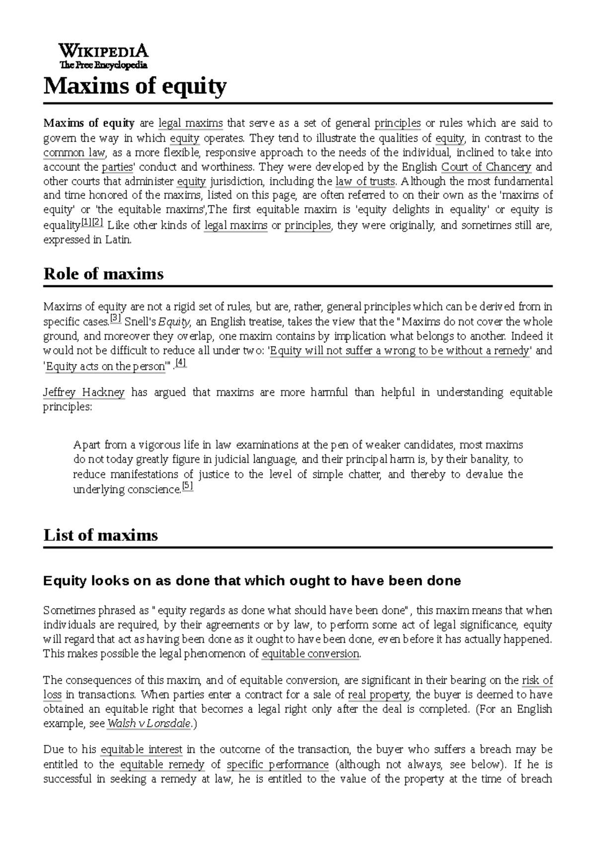 Equity Principles: Understanding the Maxims of Equity Law - Studocu