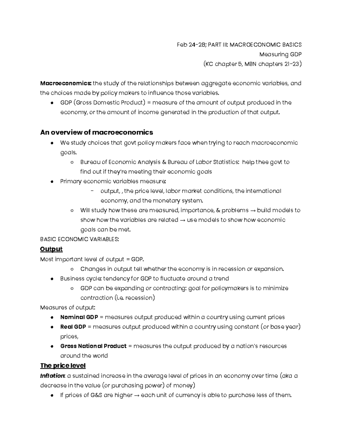 KC 5: Macroeconomic Basics - Measuring GDP Overview - Studocu